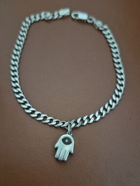 Silver Hamsa Pendant Chain Bracelet